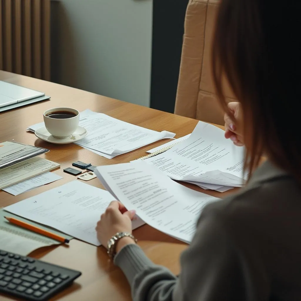 Persona preparando documentos para una consulta