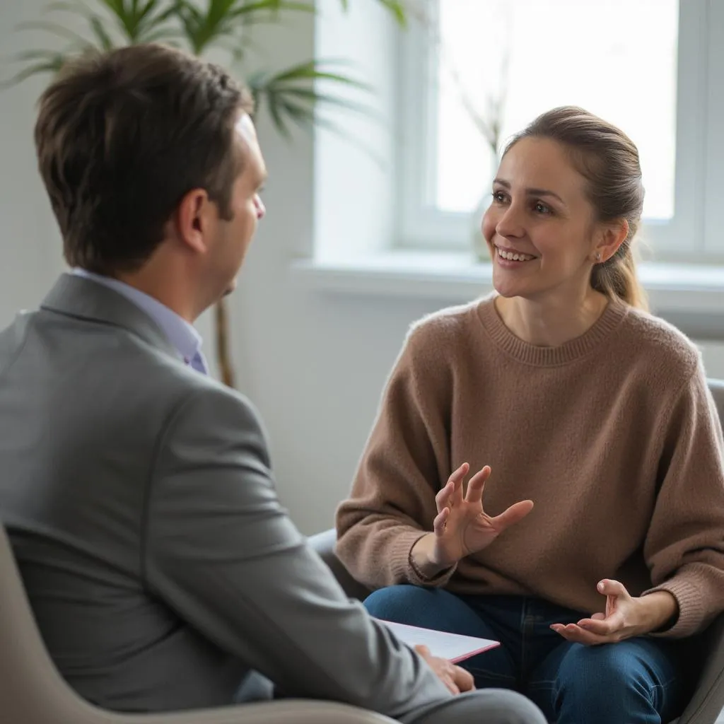Profesional escuchando atentamente a un cliente durante una consulta